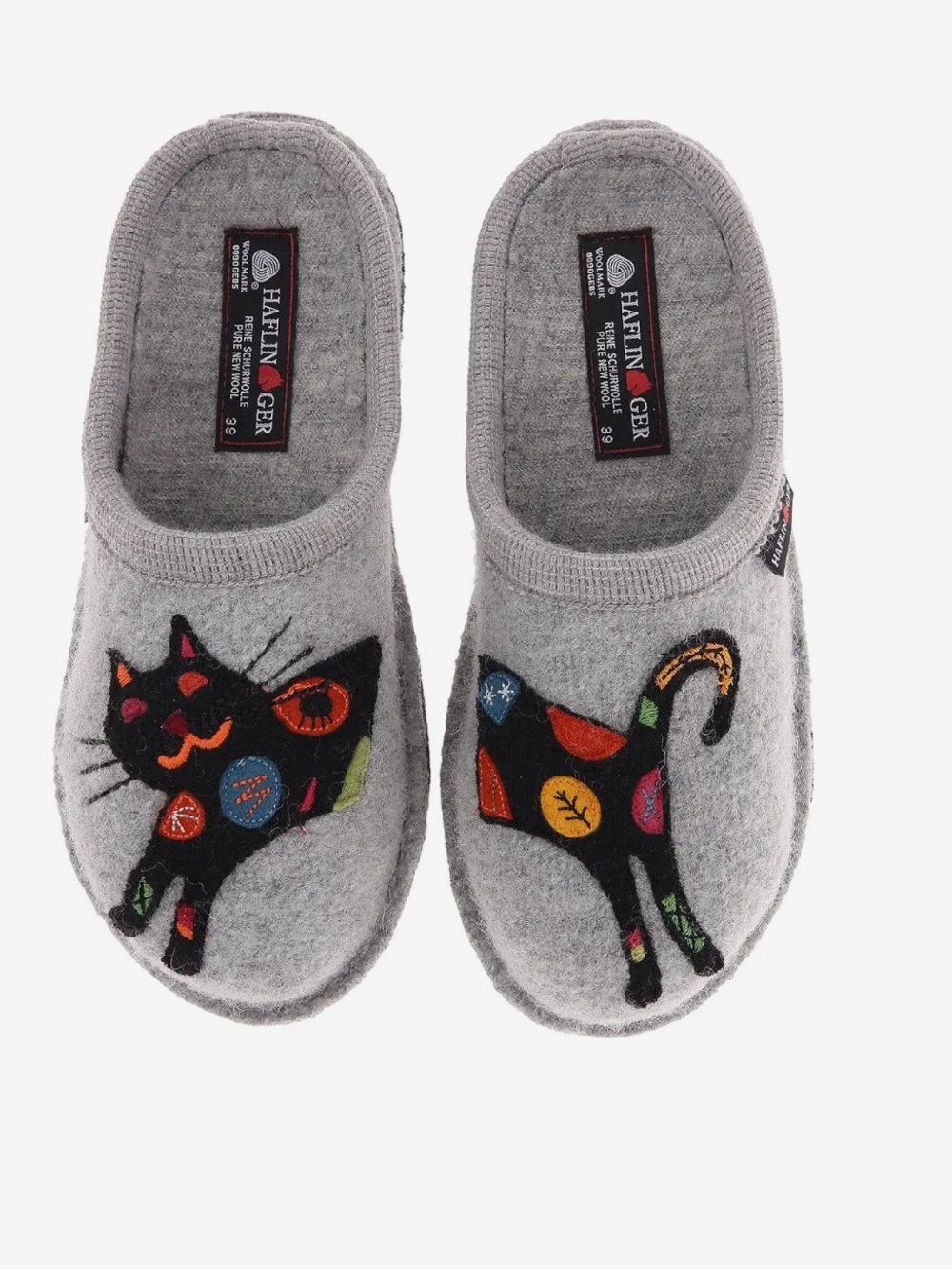 Haflinger Sassy Cat Whimsical Wool Slippers Size 40